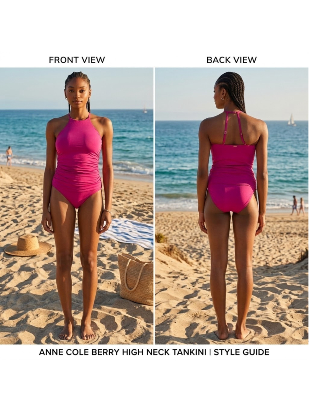 Anne Cole Signature Berry High Neck Tankini Top High Waist Bottom Swim Set M NWT
